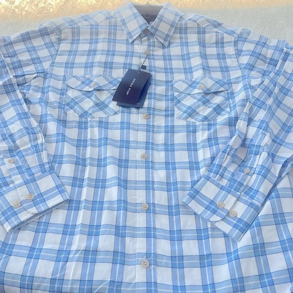 Double Pump Sz M Blue & White Plaid Western Button up NWT Timeless Smart Shirt - Picture 12 of 16